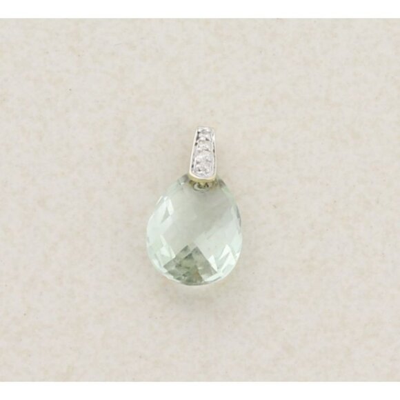 Unbranded Jewelry - Pendant Only 14k White Gold Briolette Green Amethyst & Diamond Pendant 3/4"